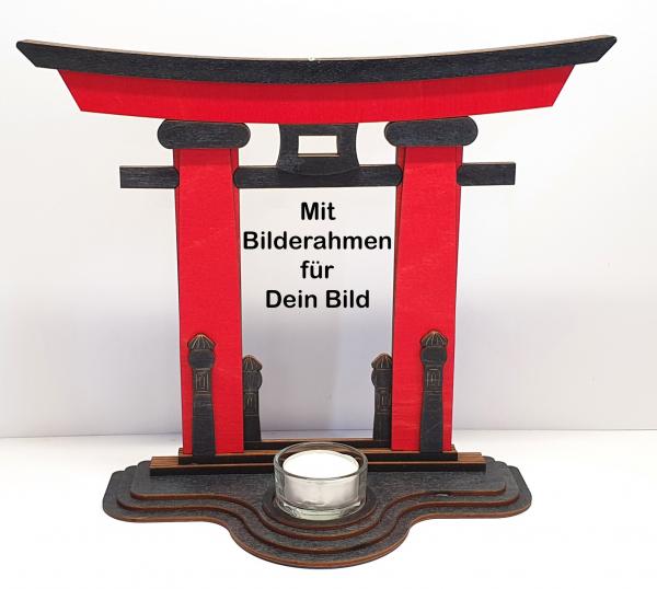 Japanisches Standbild Torii Kiosho mit Bilderrahmen und Teelicht rot/schwarz